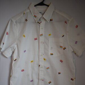 NWT Sonoma Pride Flag Collared Short Sleeve Button Up White Size Small
